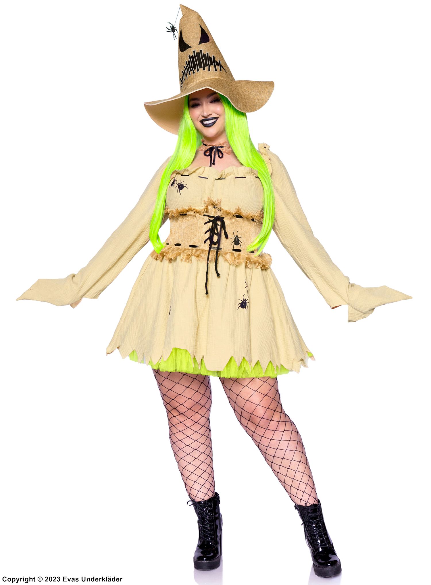 Female Oogie Boogie from Nightmare Before Christmas, costume dress, lacing, tatters, spiders, plus size